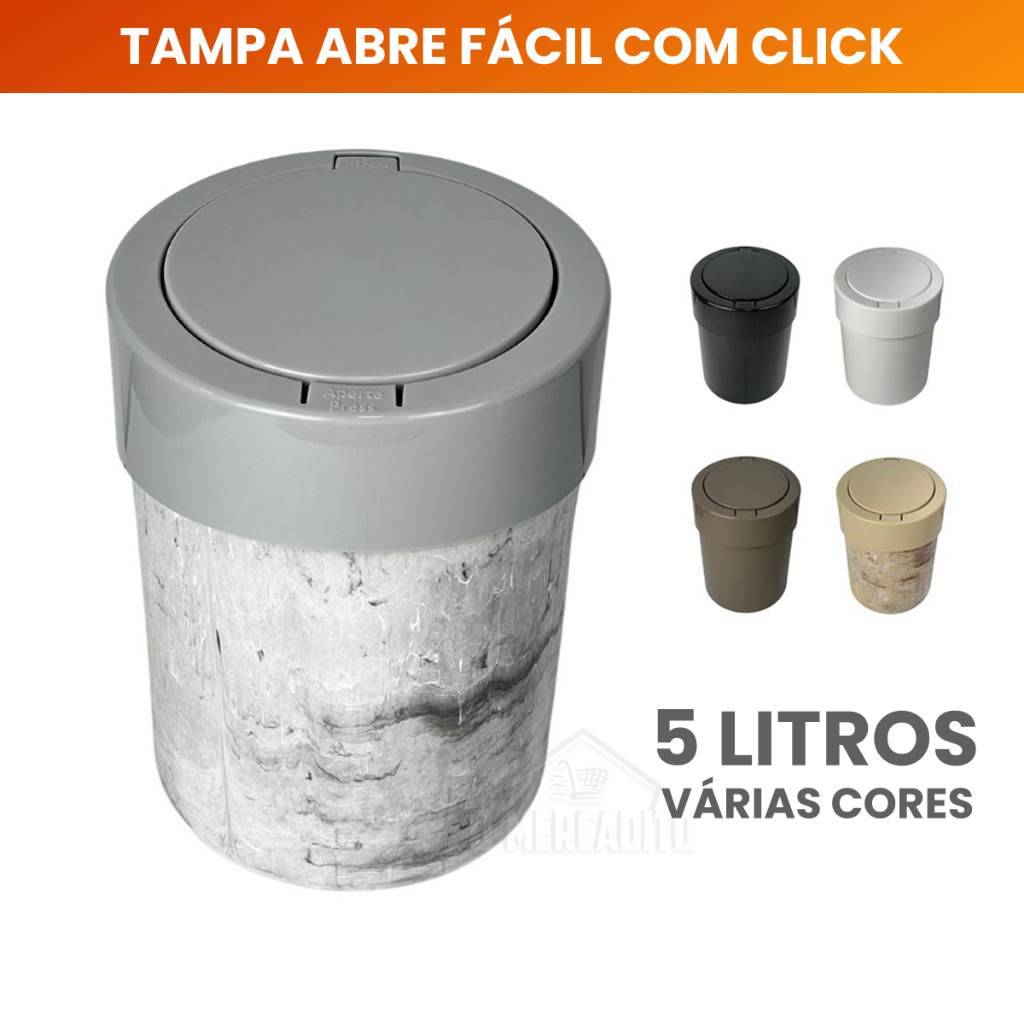 VÁRIAS CORES - Lixeira com Tampa Abre Fácil 5 Litros em Oferta na Shopee