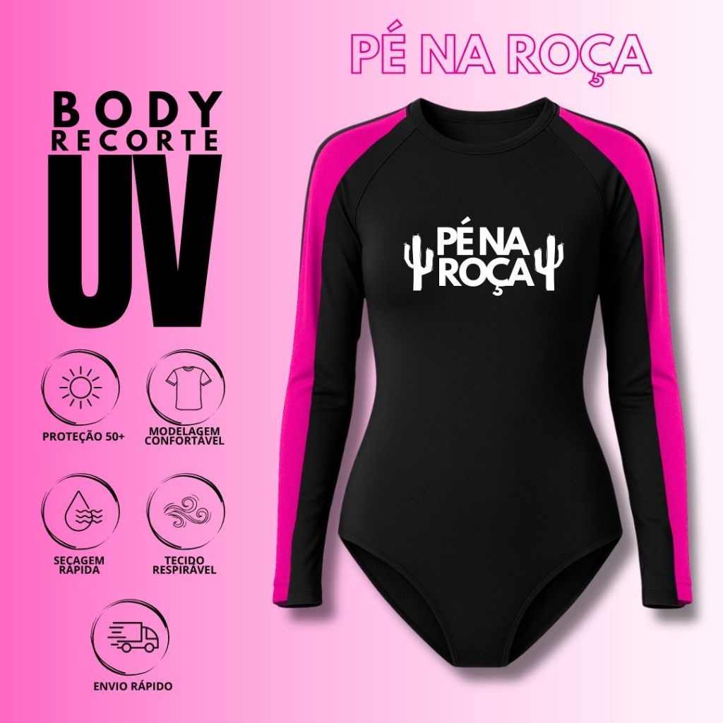Pé na Roça Body UV RECORTE MANGA LONGA proteção solar cavalgada rodeios cod343 SILK808