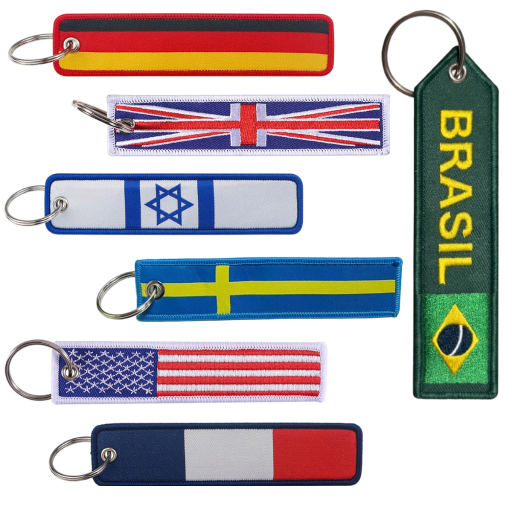 Chaveiro Keychain Países Brasil, Estados Unidos, Reino Unido, Suécia, Alemanha, França, Israel