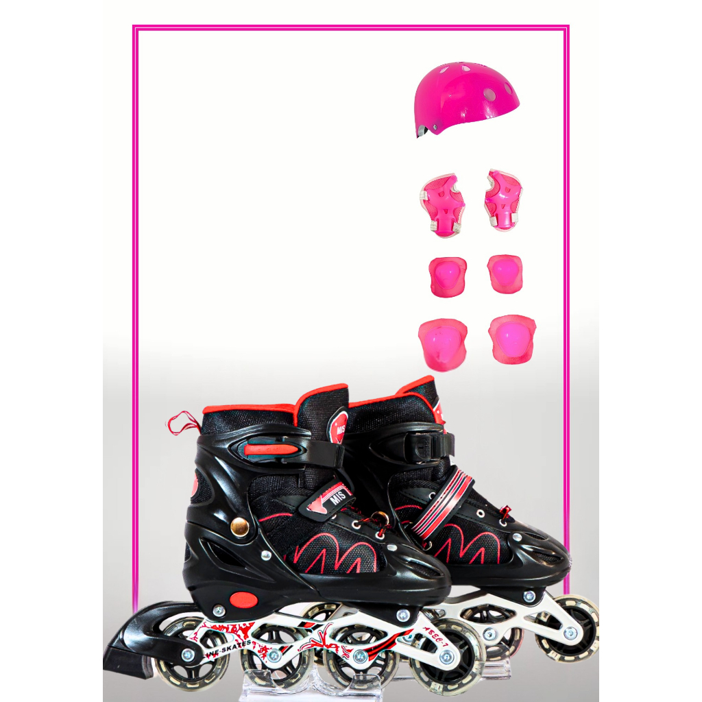 Patins 4 Rodas Inline Infantil Led +kit Proteção