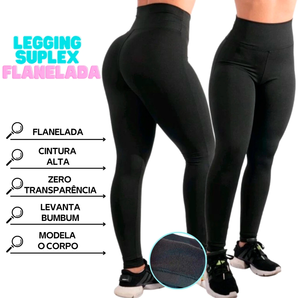 Calça Legging Flanelada Grossa Leg Peluciada Forrada Por Dentro Costura Reforçada Calça Térmica