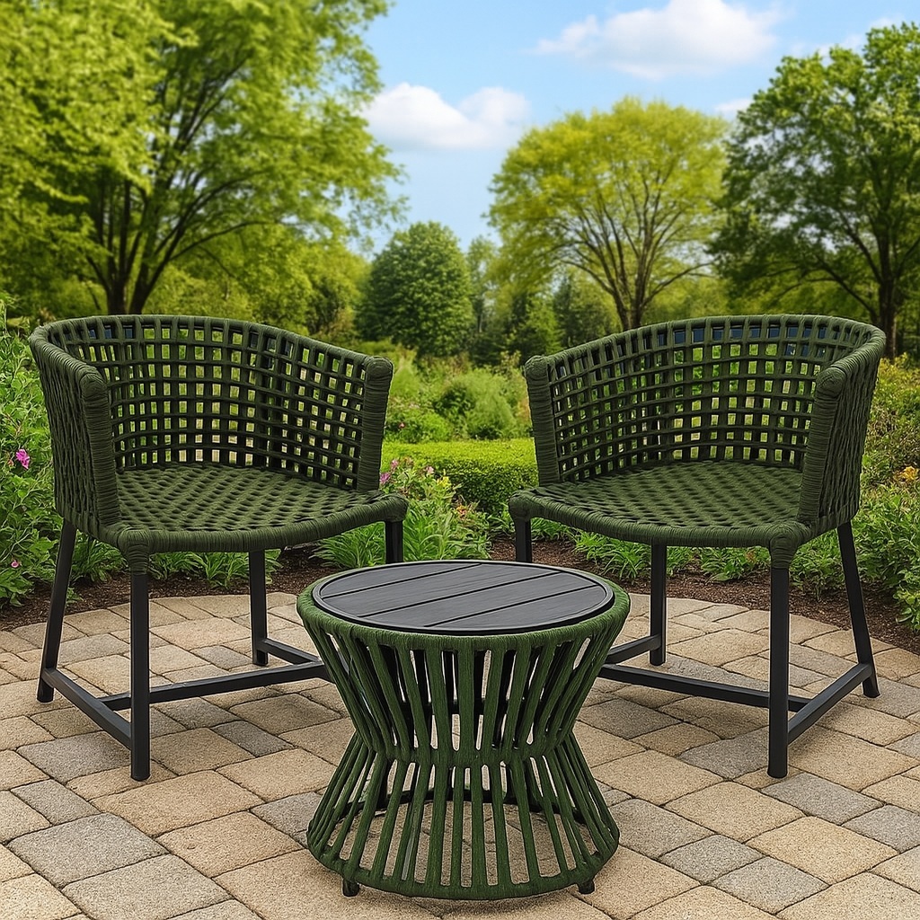 Kit 2 Poltrona Paris Alumínio e 1 Mesinha de corda Náutica tampo ripado de 50 cm Varias Cores