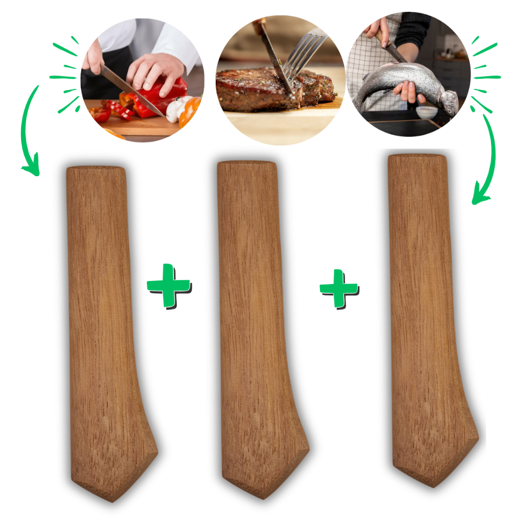 Kit 3 Cabos de Madeira para Faca de Cozinha Facão, 13 cm - Cozinha/Ar livre/Pesca