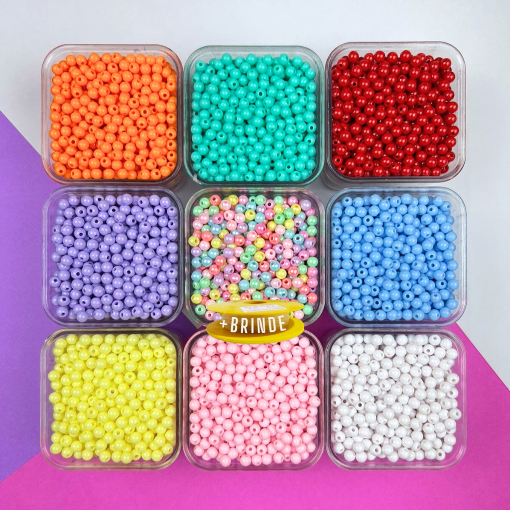 Kit Miçangas Bijuteria Para Pulseira Colar 2.700 Pçs Bolinha 6mm + fio silicone