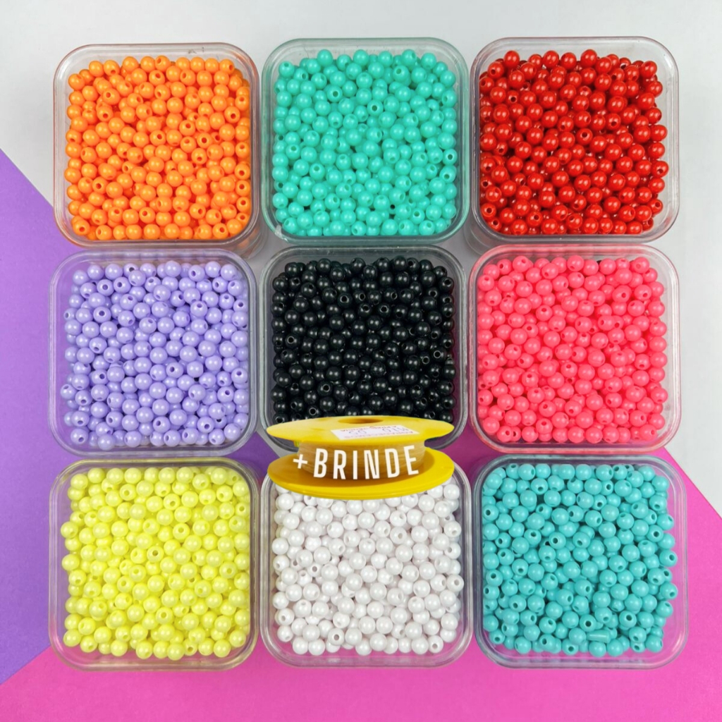 Kit Miçangas Pulseira Infantil Bijuteria Bolinha 6mm 2700pçs colorido