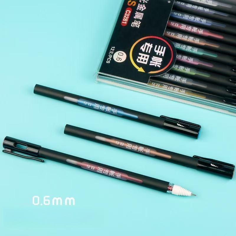 KIT COM 12 peças ponta 0,6mm Caneta gel metálica glitter escrita macia lettering ZUIXUA