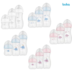 Kit Mamadeiras Recém-Nascido Easy Flow Buba 120/270/330mL Nuvem com Válvula de Respiro e Bico Confortável e Sedoso