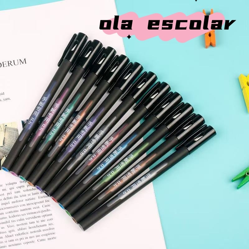 KIT COM 6/12 peças ponta 0,6mm Caneta gel metálica glitter escrita macia lettering ZUIXUA