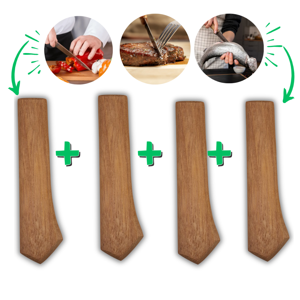 Kit 4 Cabos de Madeira para Faca de Cozinha Facão, 13 cm - Cozinha/Ar livre/Pesca