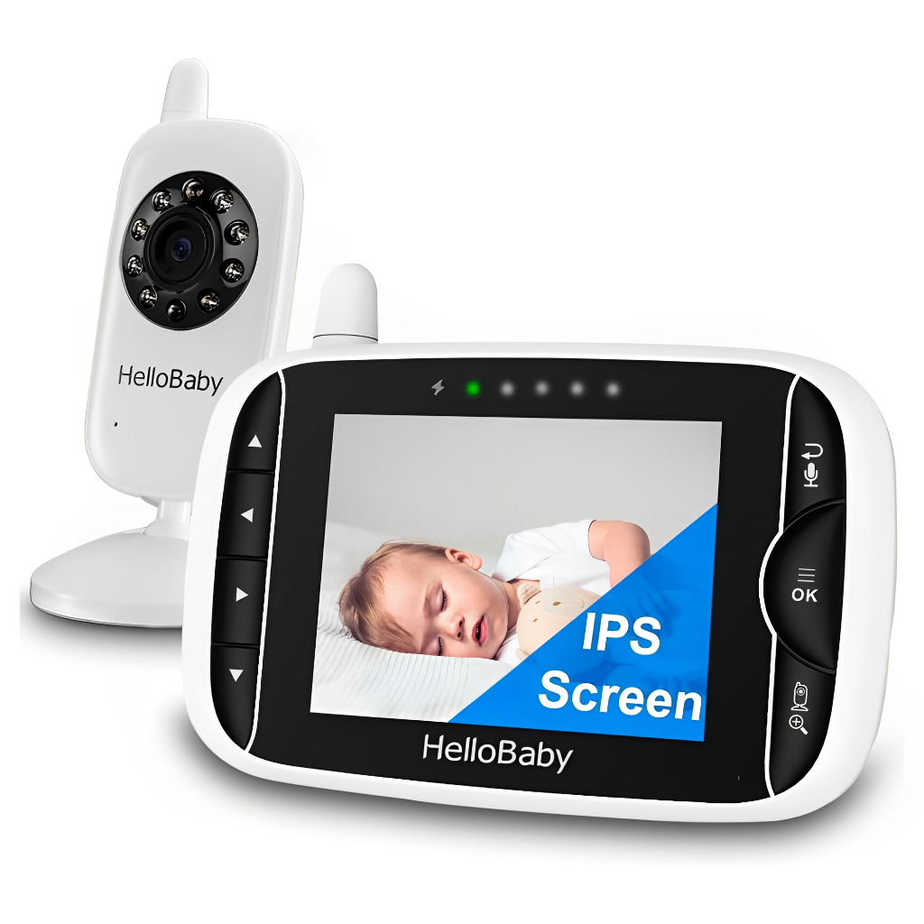 Babá Eletrônica HelloBaby HB32, Monitor de Bebê 3.2" Branco, Visão Noturna e Áudio Bidirecional