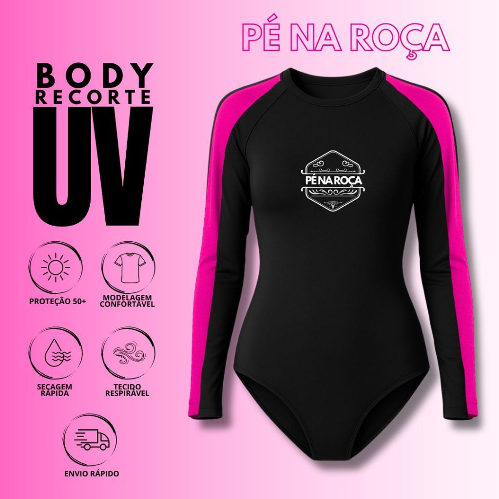 Pé na Roça Body UV RECORTE MANGA LONGA proteção solar cavalgada rodeios cod343 SILK809