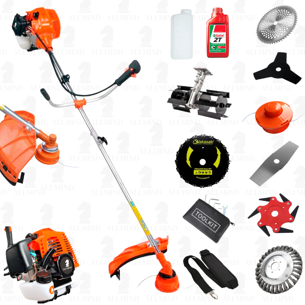 Roçadeira 65cc Profissional c/ Óleo 2T Aparador A Gasolina Completa Multifuncional