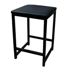Banqueta Baixa Sem Encosto Quadrada Estilo Industrial Cozinha Balcão Bar Preto Liso