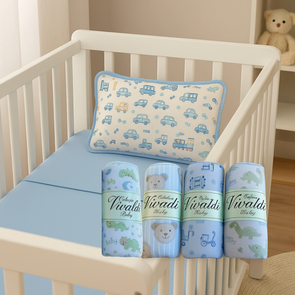 Kit 4 Jogos de Berço Padrão Americano Lençol e Fronha 100% Algodão – Menino e Menina em Oferta na Shopee