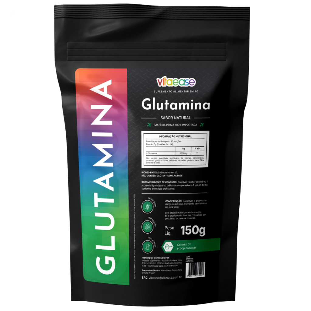Glutamina 150 g Vitaease | Suplemento Alimentar em Pó | Uso Adulto
