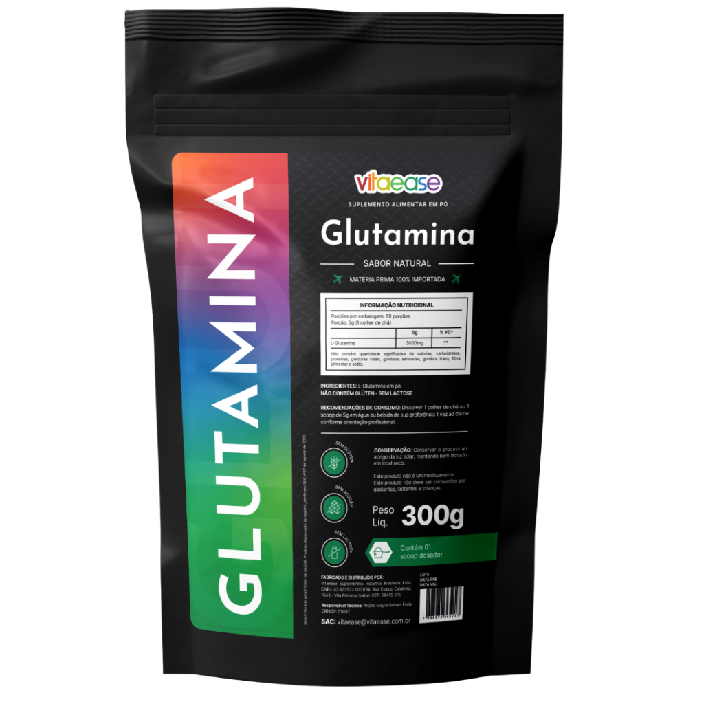 Glutamina 300 g Vitaease | Suplemento Alimentar em Pó | Uso Adulto