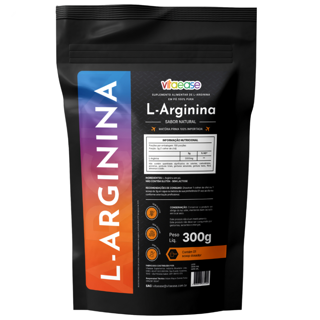 L-Arginina 300 g Vitaease | Suplemento Alimentar em Pó | Uso Adulto em Oferta na Shopee