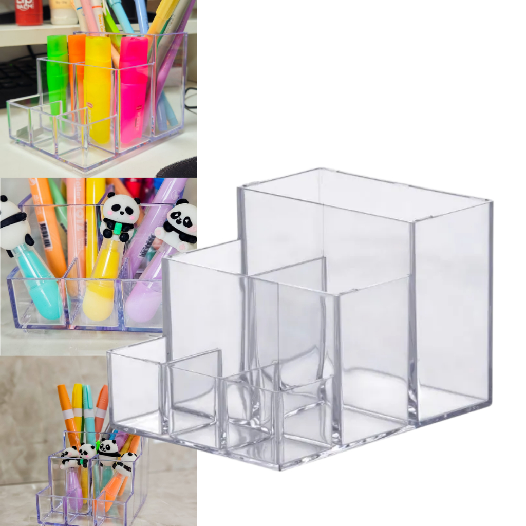 Organizador Com Divisória Acrílico Paramount Canetas Porta Treco Pincel Lápis Marcadores Escritório em Oferta na Shopee