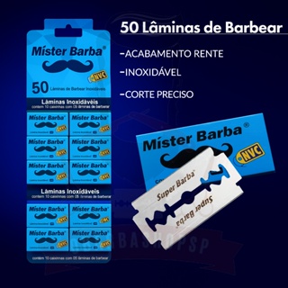 Lâmina De Barbear Mister Barba Cartela Com 50 Lâminas em Oferta na Shopee