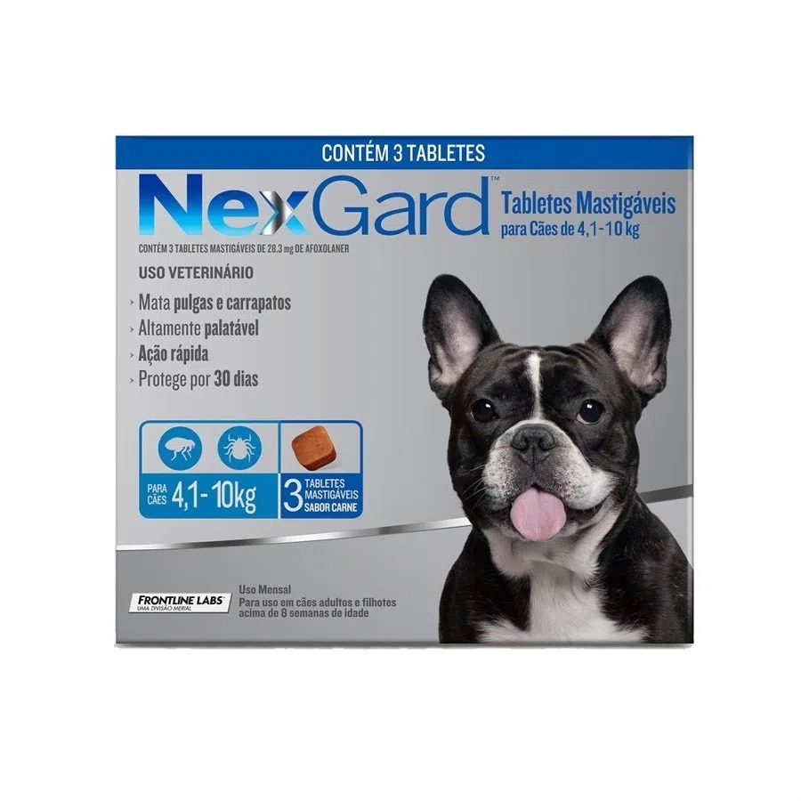 Kit 3 NexGard Antipulgas e Carrapatos Cães 4 a 10 kg Envio Full