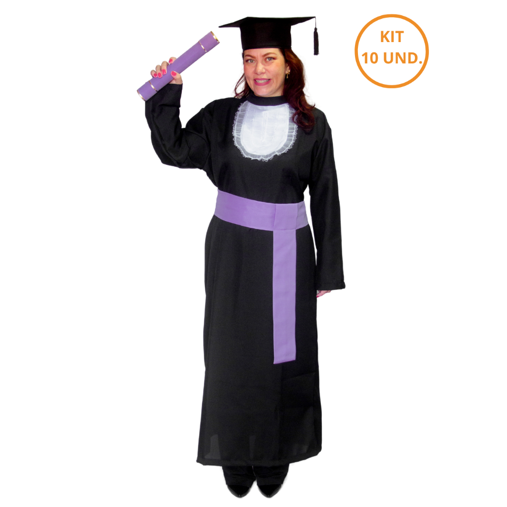 Kit 10 Beca De Formatura Adulto Completas com Capelo e Canudo