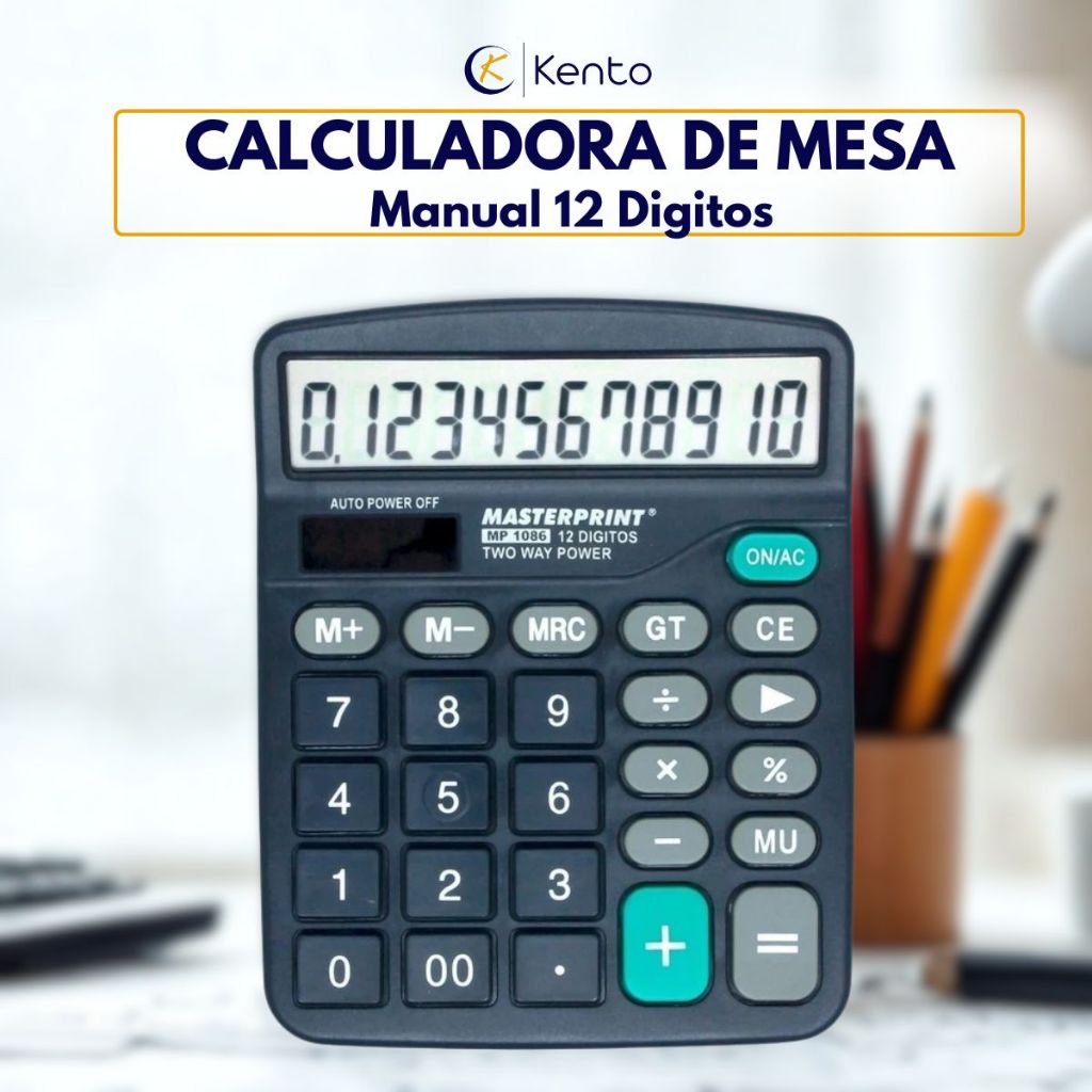 Calculadora de Mesa Manual 12 Digitos Energia Solar ou Pilha para Comércio Escritório Home Office Escola Profissionais