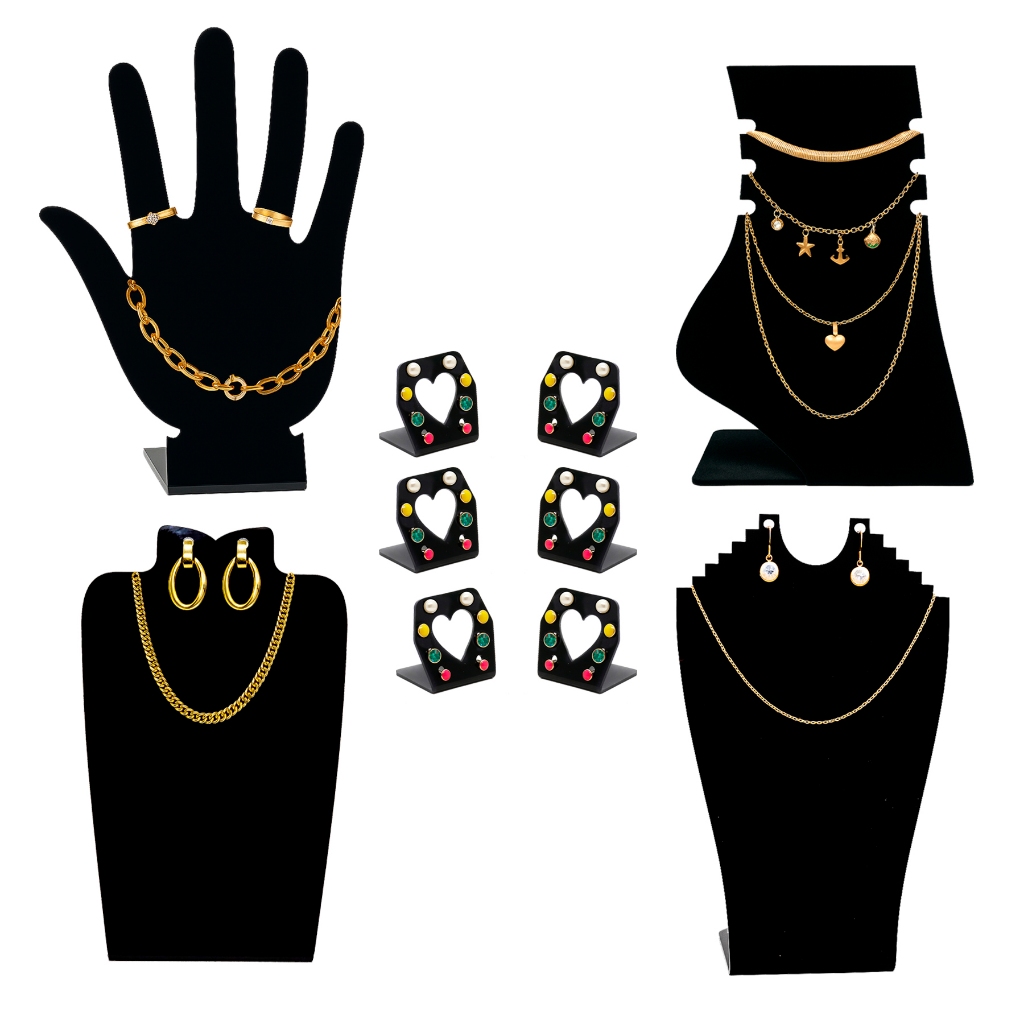 Kit com 10 Expositores Acrílico para Colar e Brincos – Elegância e Organização p/ Joias e Bijuterias Busto mostruario