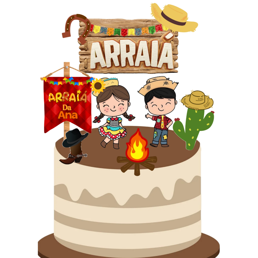 Topo De Bolo festa Junina/Topper Arraiá Festa Junina/Festa junina topo bolo arraia/Arraia festa/+ Brinde