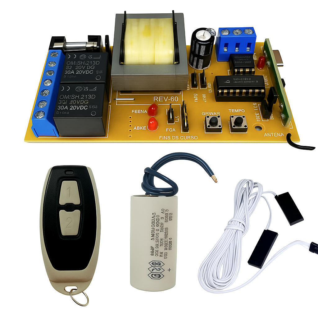 Kit Central Universal NB52 e Capacitor 12uf  250vac com Controle Configurado e Fim de curso RED  PPA