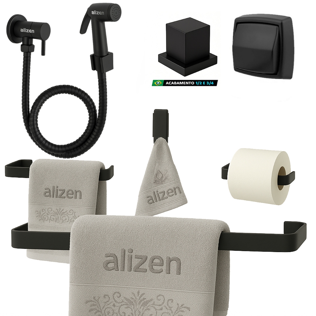 Kit De Banheiro Preto Ducha Acabamento De Registro Chuveiro E Acabamento Hydra