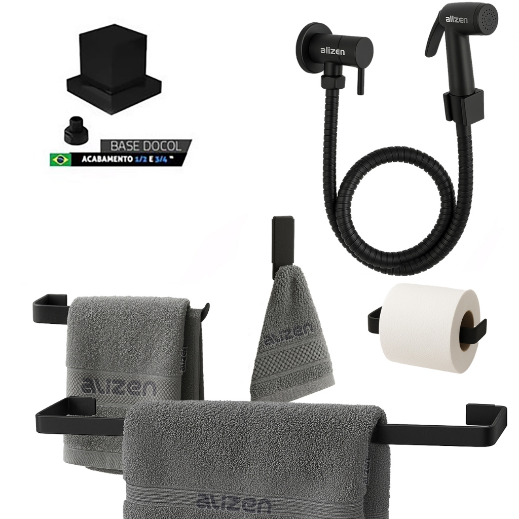 Kit Banheiro Preto Ducha Acabamento Registro Para Base Docol