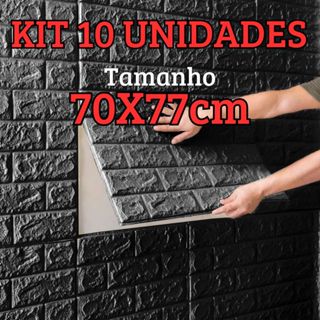 Kit 10 Placas 3D Tijolinho Preto 70x77cm Auto Adesivo Espuma Revestimento de Parede em Oferta na Shopee