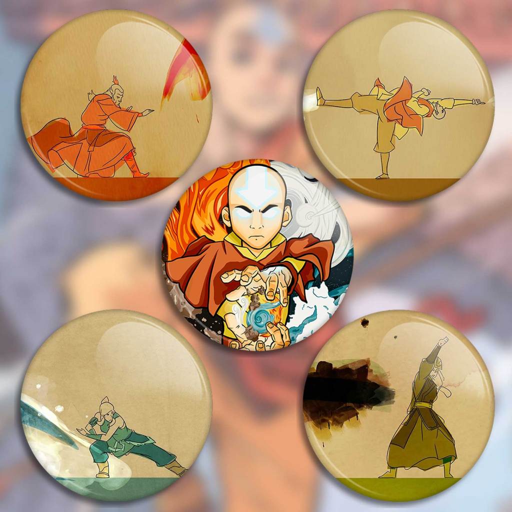 Kit Botons Avatar a lenda de Aang, buttons, broches avatar aang kit com 5 botons