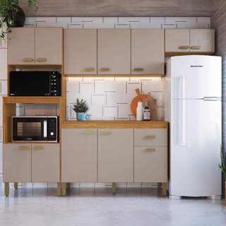 Cozinha Modulada Compacta Fidelitá Mariana 4 Peças 255cm 12 Portas 1 Gaveta Com Tampo Freijó/Camurça em Oferta na Shopee