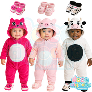 Macacão Inverno Bebê Menina Plush + Pantufa Quentinho Conjunto Peluciado Animais em Oferta na Shopee