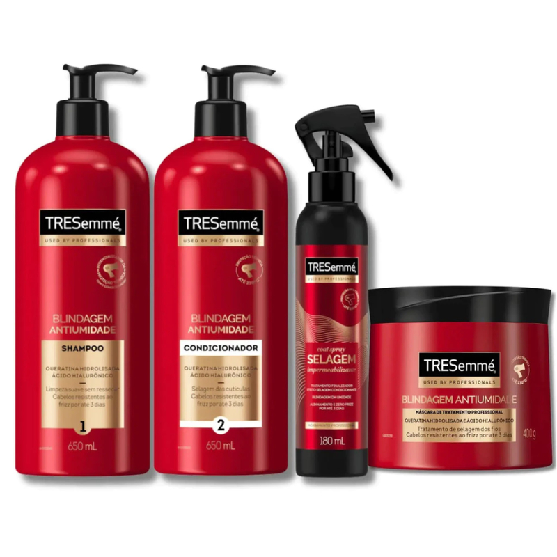 Kit Blindagem Antiumidade Tresemmé 4 itens - SH 650ml + COND 650ml + Coat Spray 180ml + Máscara 400g