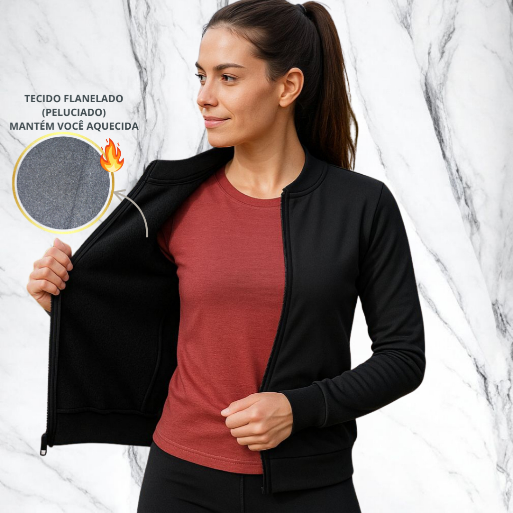Jaqueta Feminina Flanelada Peluciada Fitness Casaco Casaquinho Roupa Fitness Inverno