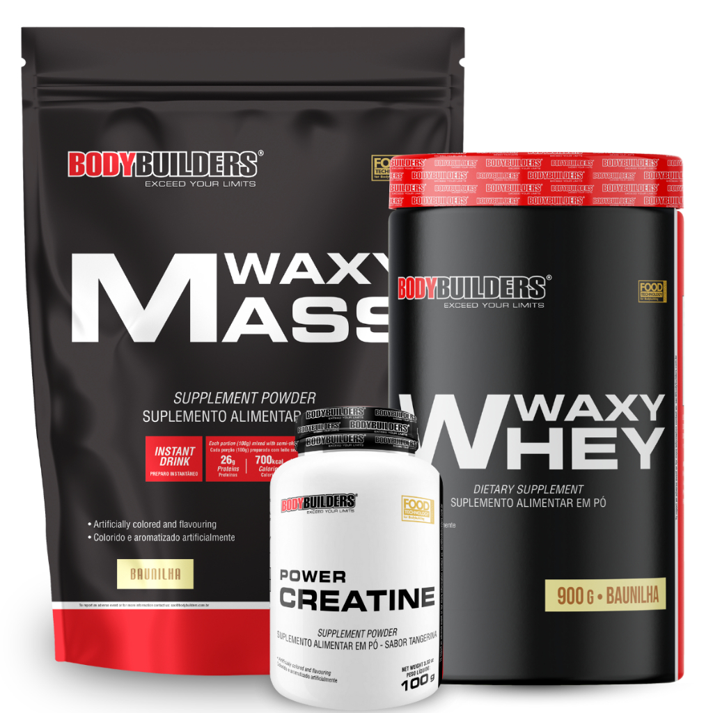 Kit Waxy Mass 3kg + Waxy Whey 900g + Power Creatina 100g - Para ganho de peso - Bodybuilders - Health