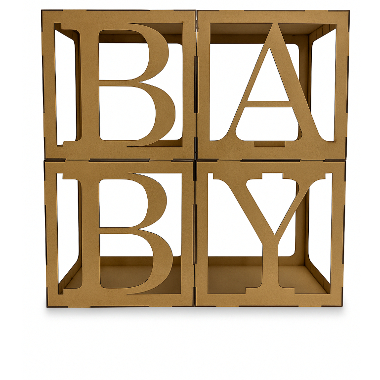 KIT 4 CUBO BABY VAZADO 25X25 EM MDF 3MM DECORAÇÃO DE FESTA / CHÁ REVELAÇÃO