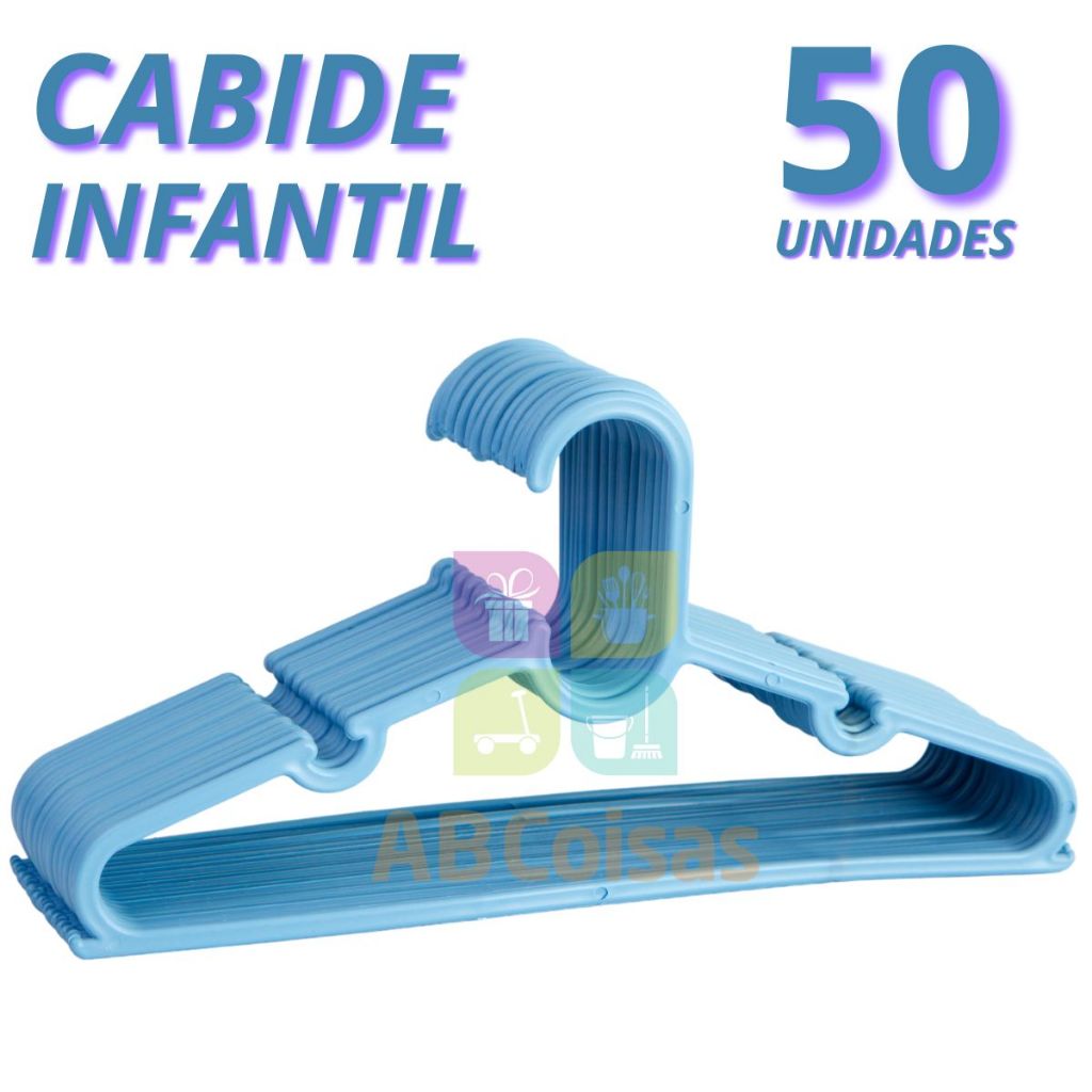 kit 50 unidades Cabide bebê Azul Baby infantil juvenil Reforçado