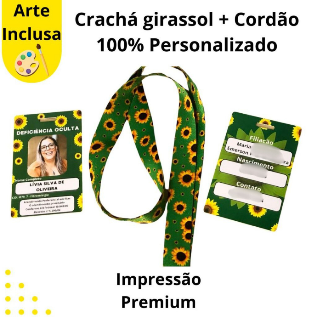 Crachá Cordão Girassol para Deficiências Ocultas – Autismo, Asma, TDAH, Diabetes, Fibromialgia