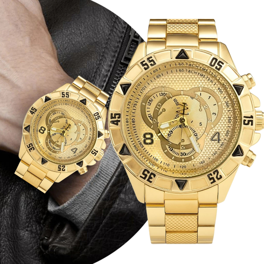 Relogio Masculino Dourado Aço Inoxidavel Original Grande Luxo em Oferta na Shopee
