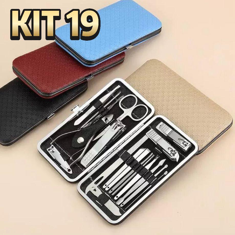 Kit 19 Cortador De Unha Manicure Portatil Estojo Pinca Tesoura C/Organizador de couro de luxo