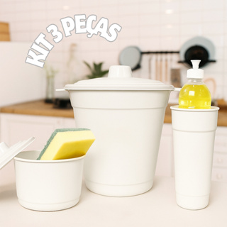 Kit Pia 3 Peças Cozinha Lixeira, Porta Sabão e Detergente Esponja Bucha Organizador em Oferta na Shopee