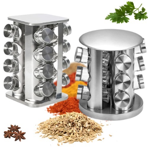 Porta Tempero 16 Potes Redondo Condimento Inox Suporte Giratório cozinha Decoração ETIQUETA CANETA em Oferta na Shopee
