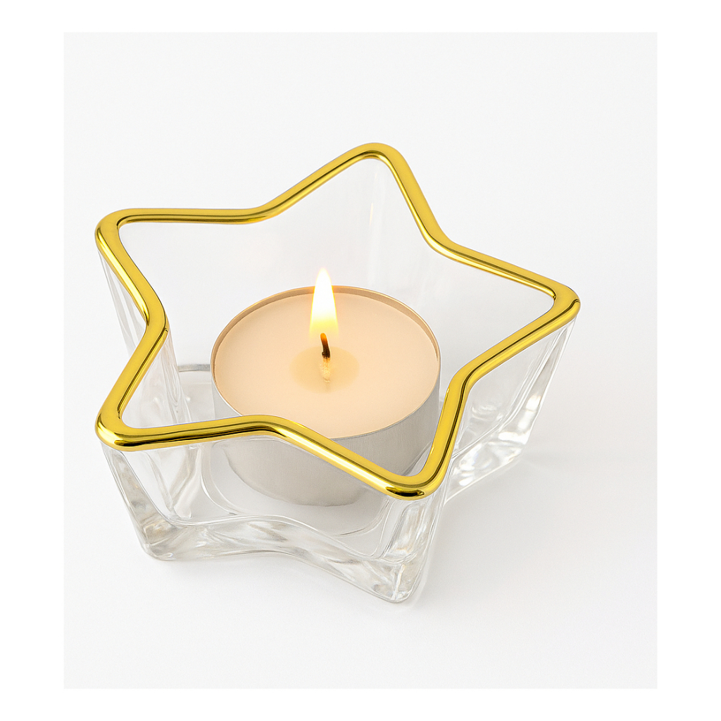 Castiçal Estrela Vidro Dourado Porta Vela Decorativo Centro de Mesa
