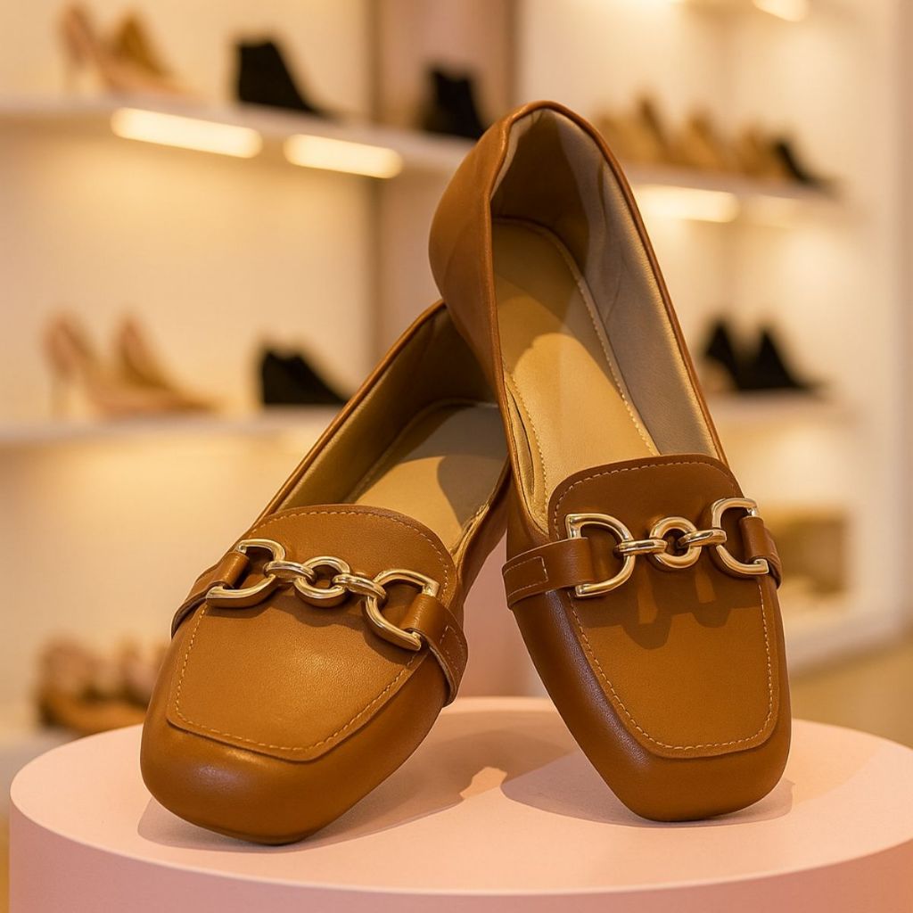 Sapatilha Mocassim Bico Quadrado Feminina Confortável Casual Com Enfeite Elegante