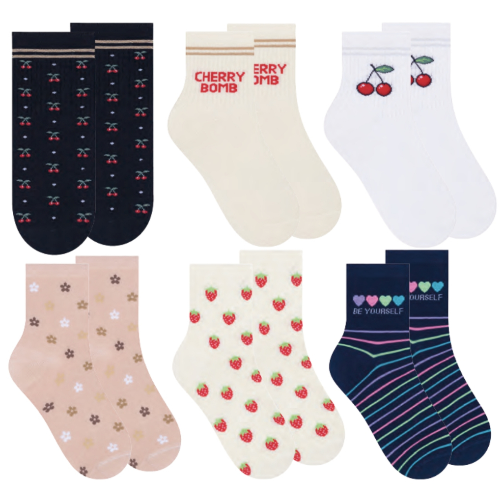 Kit 6X Pares Meias Femininas Cano Médio Estampas Selene em Oferta na Shopee