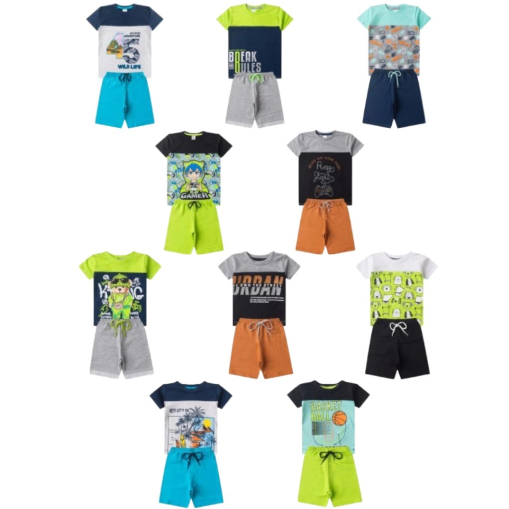 Roupa Infantil Menino Kit 6 Peças Verão 1 ao 14 Conjunto Masculino Criança Pronta Entrega (Linha Premium)