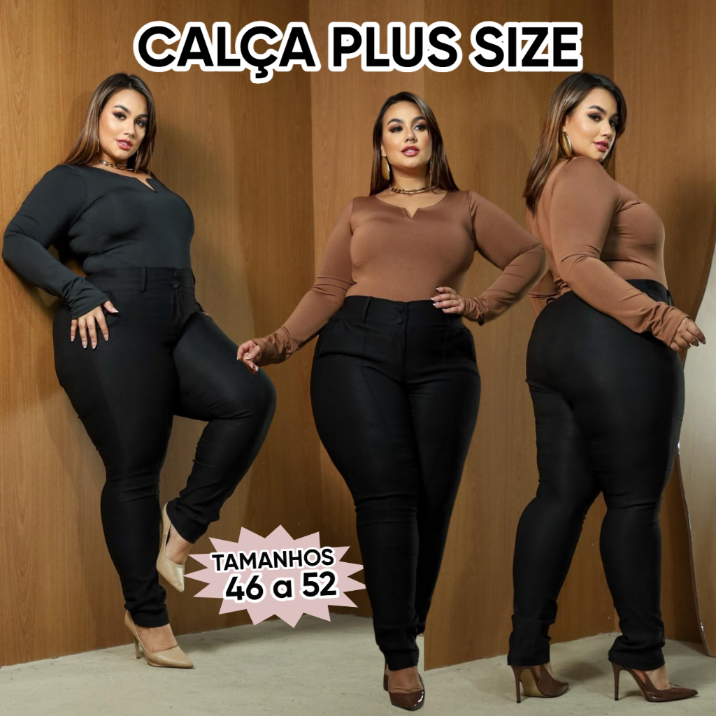 CALÇA PLUS SIZE SOCIAL FEMININA ESTICA BENGALNE 46 A 54 DETALHE BOTÕES DUPLO em Oferta na Shopee